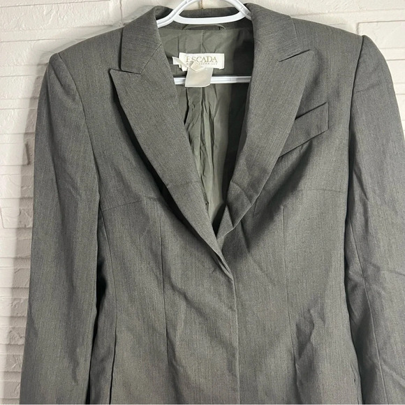 Escada Vintage Gray Button Down Long Wool Pocketed Blazer, Women’s Size 4 - Picture 3 of 10